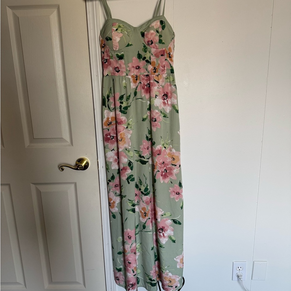 Floral Maxi Dress in Green and Pink